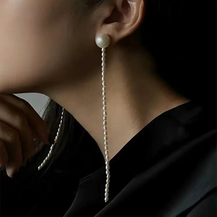 Handcrafted Rice Pearl Long Drop Earrings Miya Atelier-Shenzhen