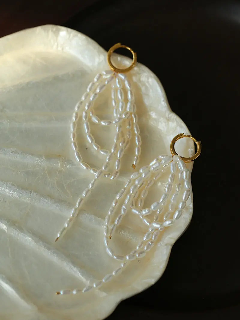 Multi-Layer Wrapped Rice Pearl Tassel Drop Earrings Miya Atelier-Shenzhen