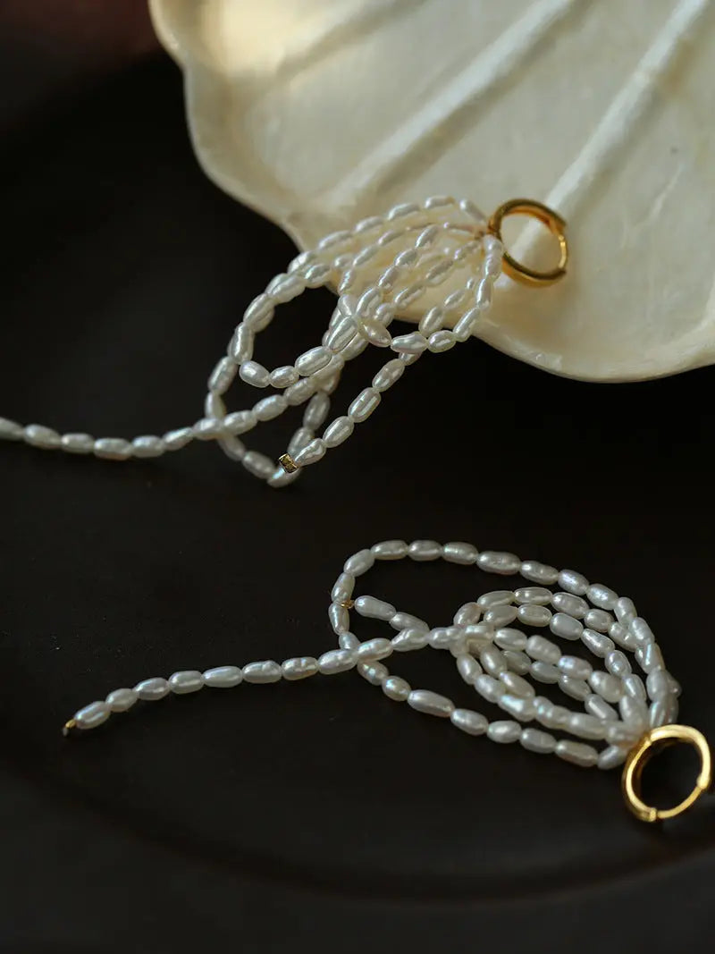 Multi-Layer Wrapped Rice Pearl Tassel Drop Earrings Miya Atelier-Shenzhen