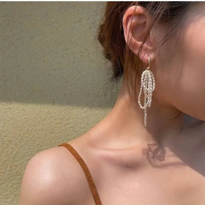 Multi-Layer Wrapped Rice Pearl Tassel Drop Earrings Miya Atelier-Shenzhen