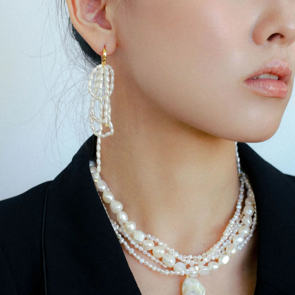 Multi-Layer Wrapped Rice Pearl Tassel Drop Earrings Miya Atelier-Shenzhen