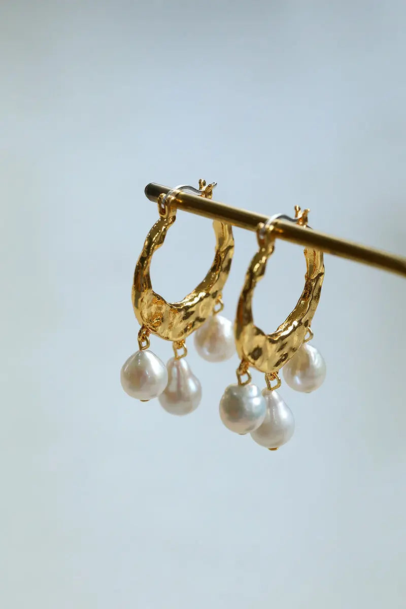 Designer Geometric Triple Pearl Drop Earrings Miya Atelier-Shenzhen
