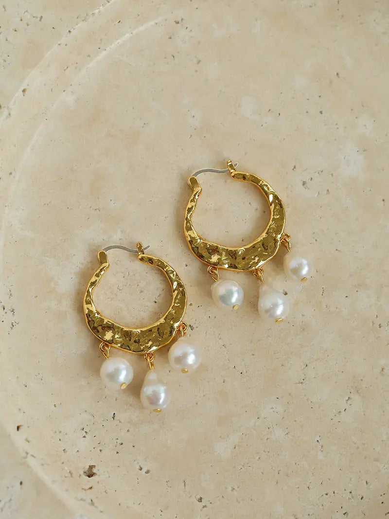 Designer Geometric Triple Pearl Drop Earrings Miya Atelier-Shenzhen
