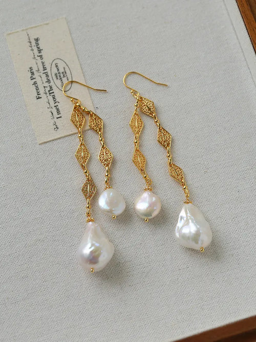 18K Gold Plated Filigree Pearl Earrings Miya Atelier-Shenzhen
