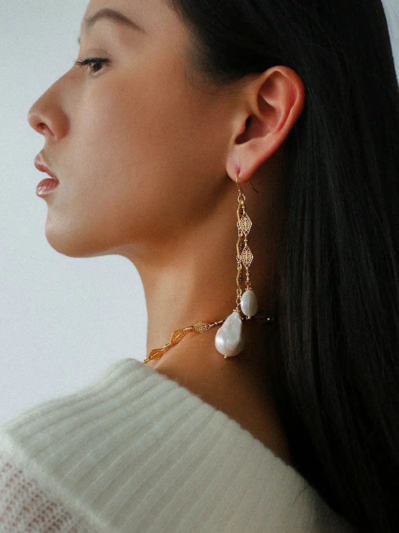 18K Gold Plated Filigree Pearl Earrings Miya Atelier-Shenzhen