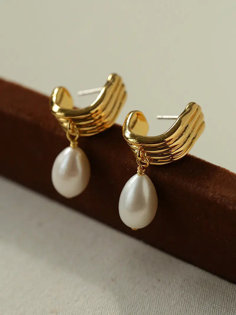 Vintage Geometric Striped J-Hoop Earrings Miya Atelier-Shenzhen
