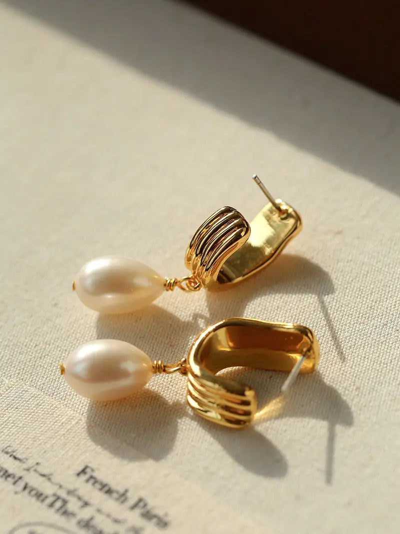 Vintage Geometric Striped J-Hoop Earrings Miya Atelier-Shenzhen