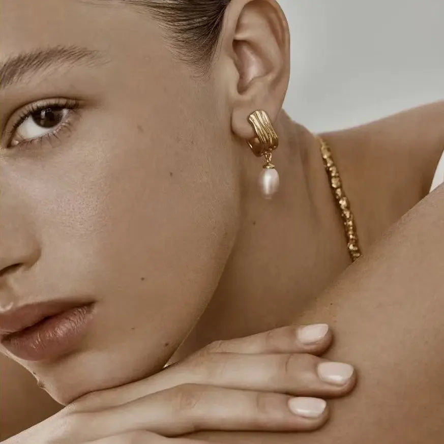 Vintage Geometric Striped J-Hoop Earrings