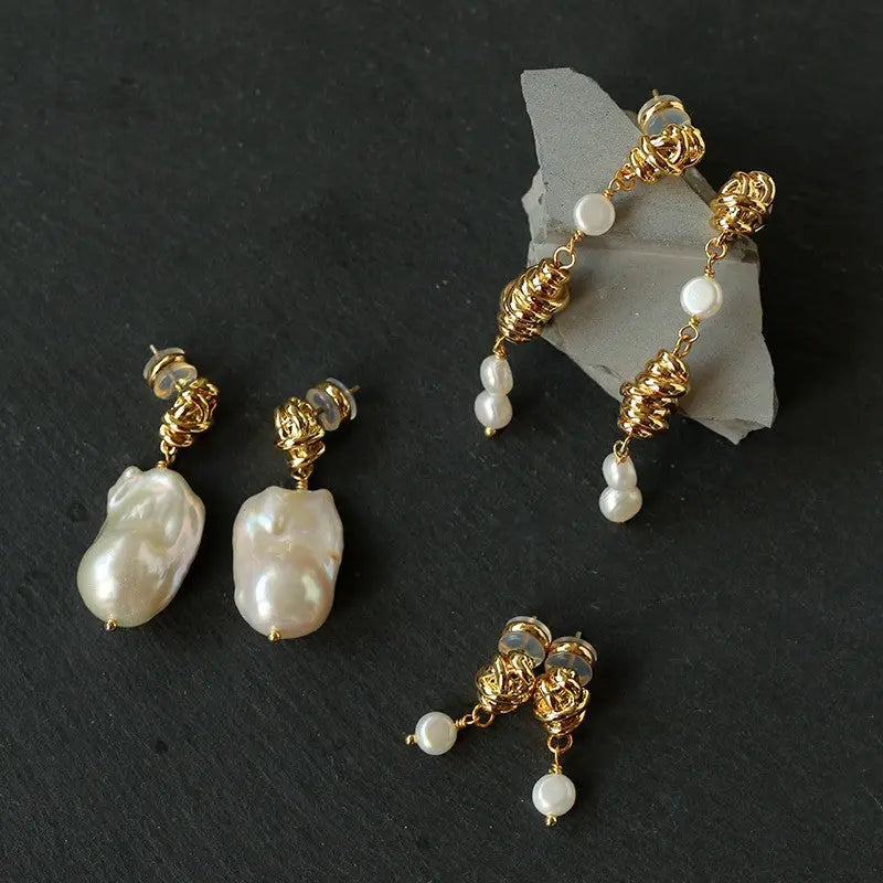 Vintage Twisted Knot Baroque Pearl Earrings Miya Atelier-Shenzhen