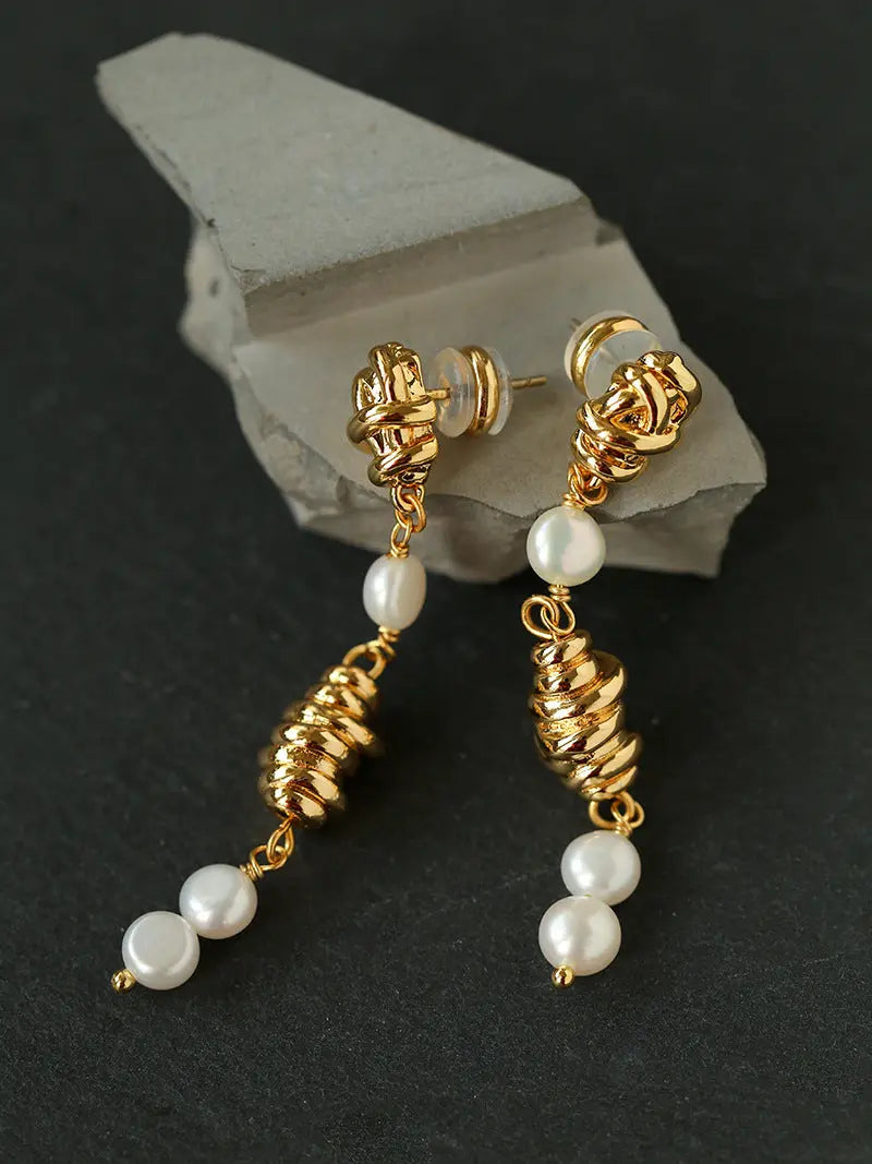 Vintage Twisted Knot Baroque Pearl Drop Earrings Miya Atelier-Shenzhen