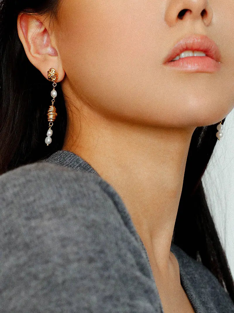 Vintage Twisted Knot Baroque Pearl Drop Earrings Miya Atelier-Shenzhen