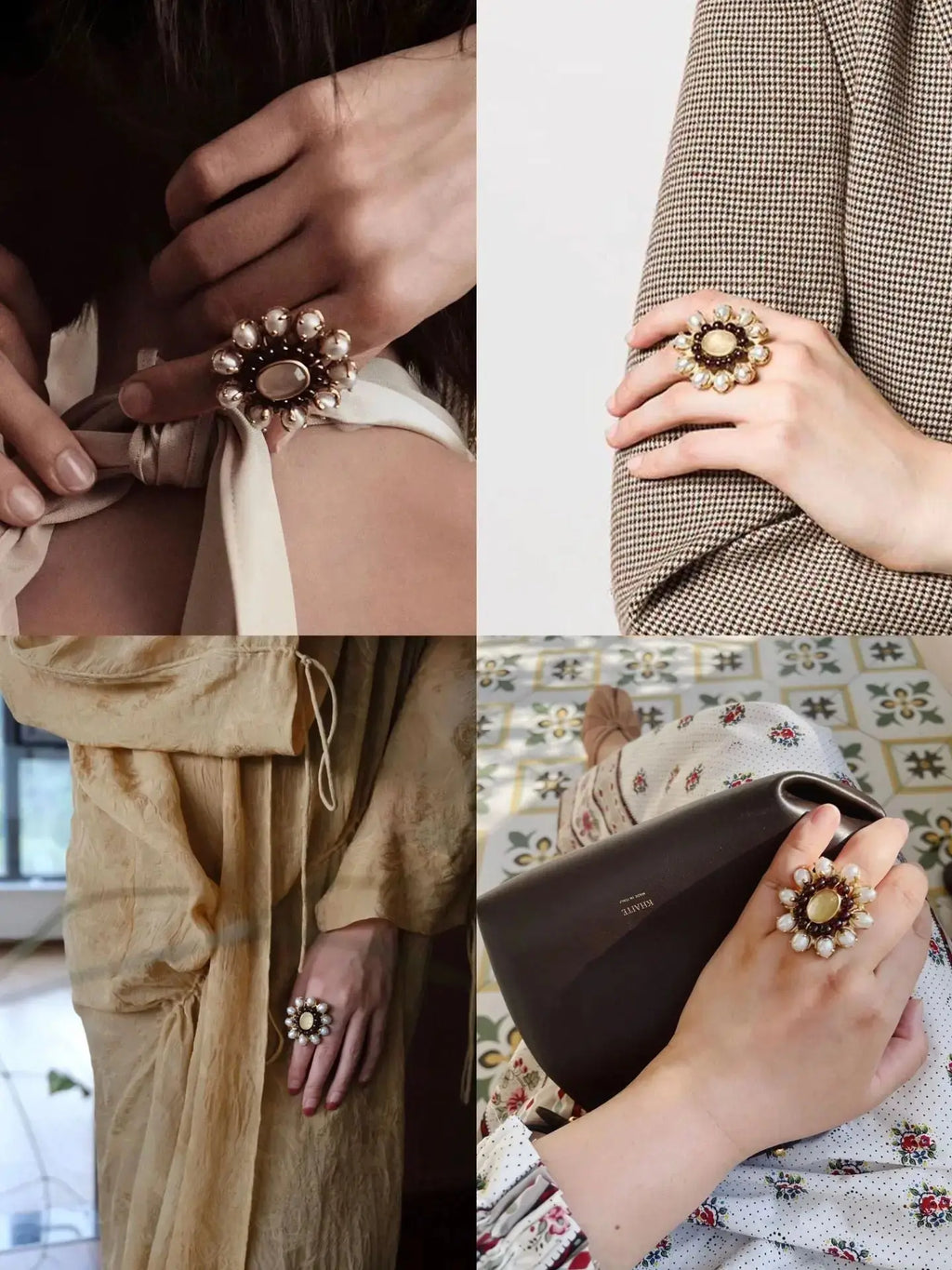 French Style Open Ring with Baroque Pearl & Garnet Miya Atelier-Shenzhen