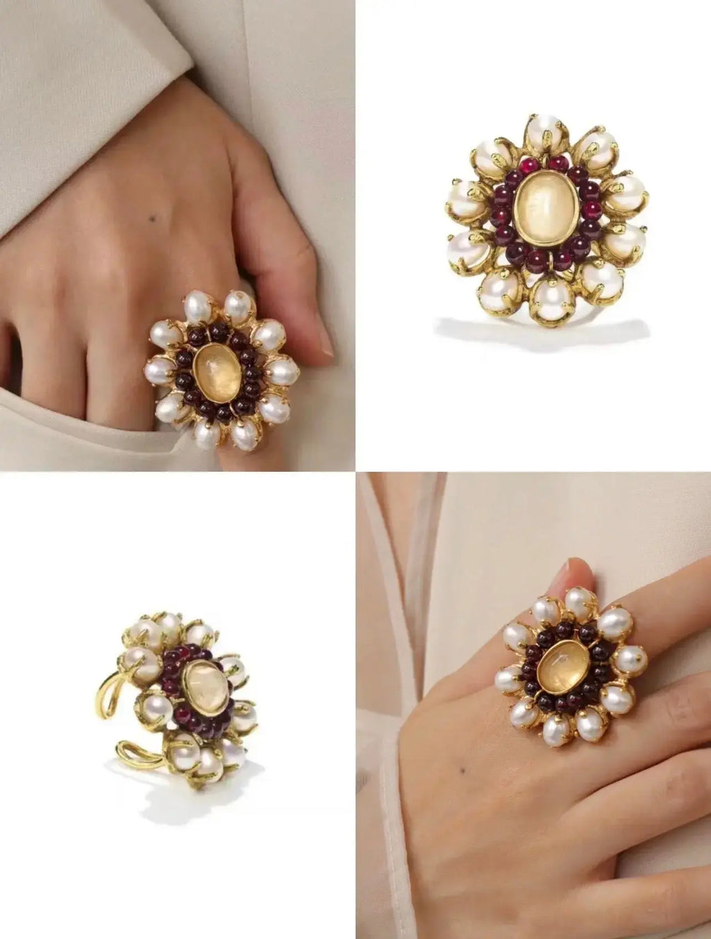 French Style Open Ring with Baroque Pearl & Garnet Miya Atelier-Shenzhen