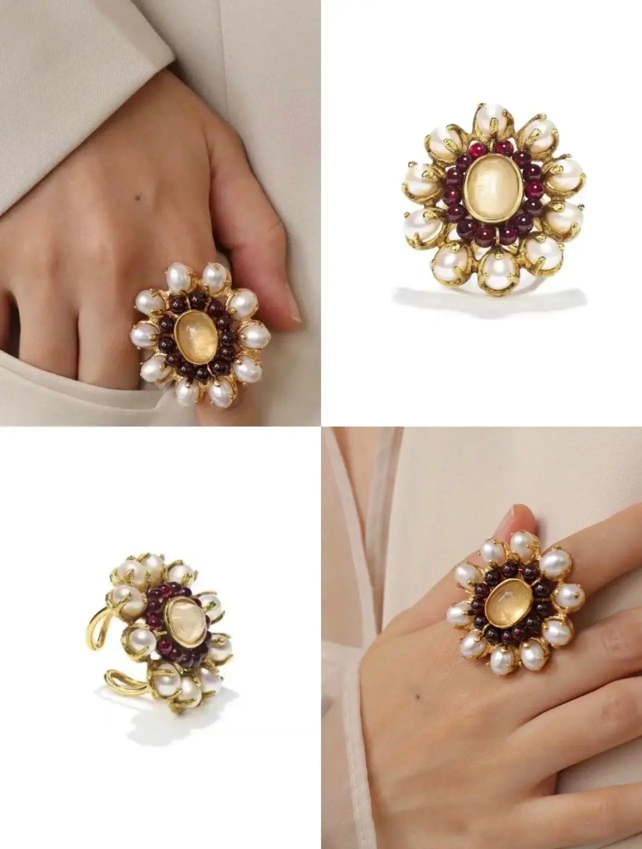 French Style Open Ring with Baroque Pearl & Garnet Miya Atelier-Shenzhen