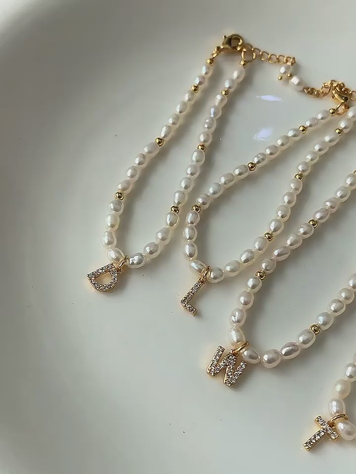 26 Initials Pearl Charm Bracelet